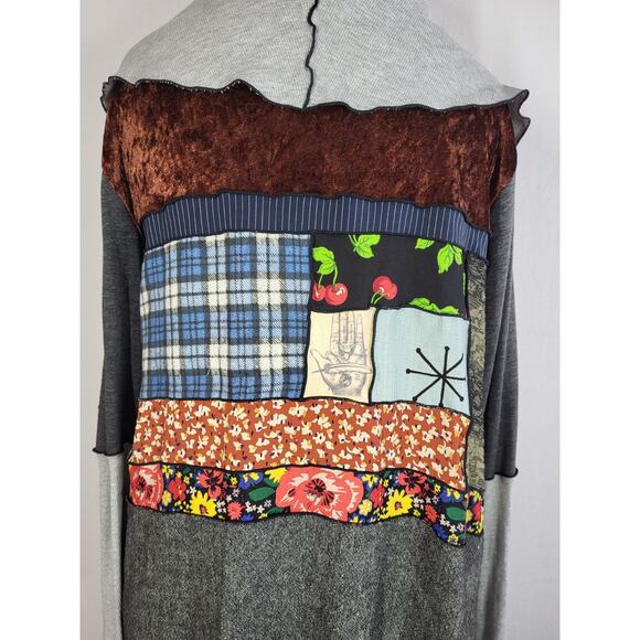 VTG Patchwork Open Front Artsy Cardigan Gray Large Waterfall Open Front USA Made - Picture 4 of 13